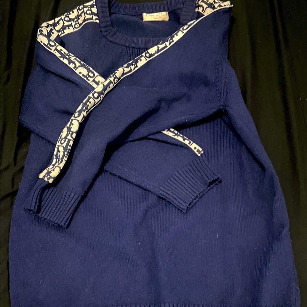 Dior Navy Blue Sweater with Logo Trim